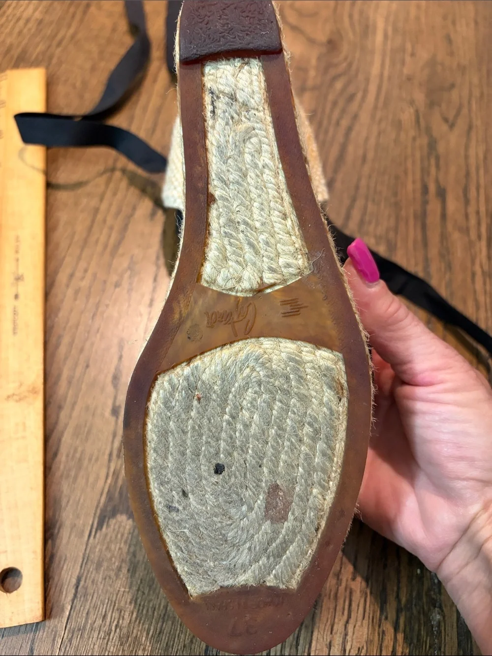 Castaner size 7 Cream Canvas Espadrille Wedges with Black Ribbon Ties
